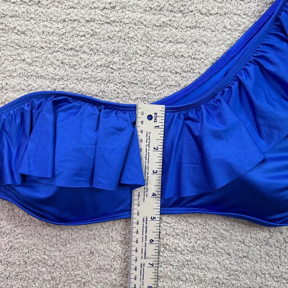 Aerie Bikini Top One Shoulder Ruffle Blue Large Boho Coastal Mermaidcore Chic